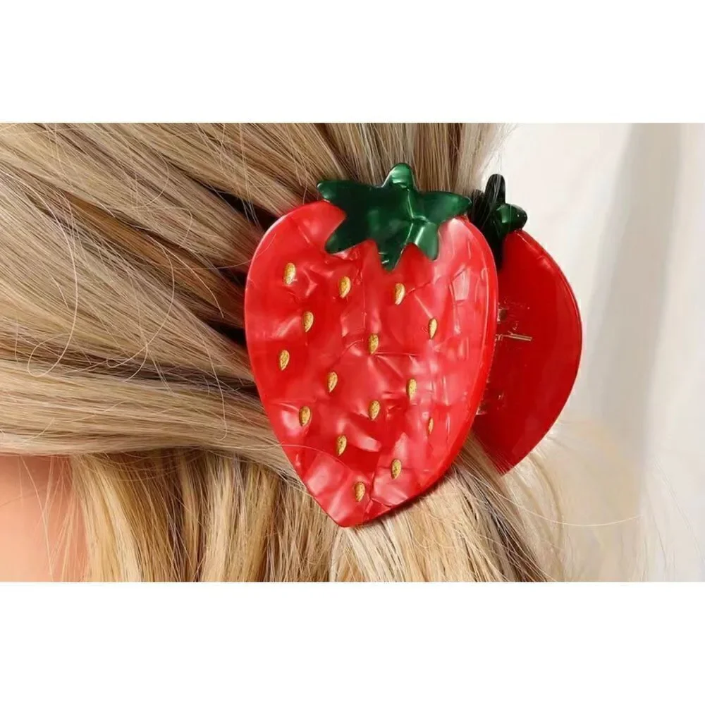 7 piece hair clips cherry hearts strawberries girls claw elastic ties loops